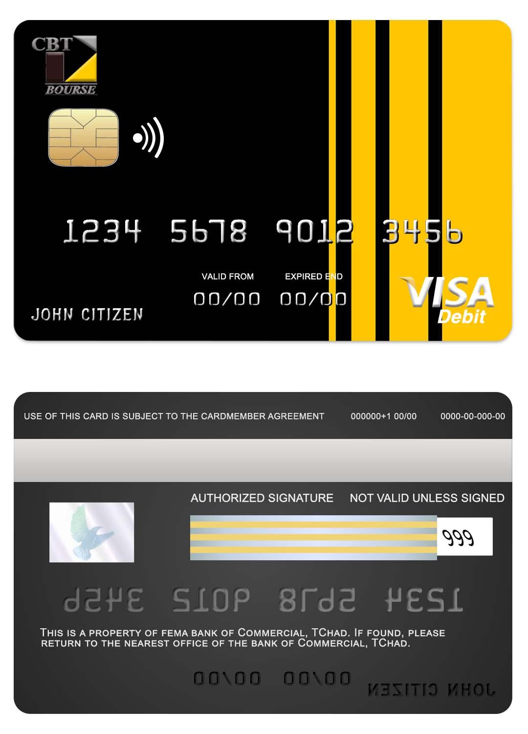 Download Chad  Commercial bank TChad visa card Photoshop template